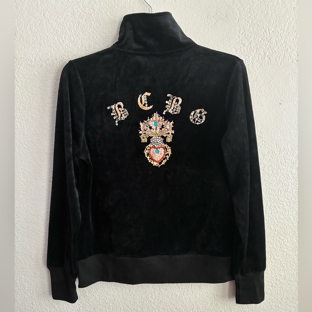 BCBGMaxAzria VTG Y2K Jacket With Heart Embellishment Graphic Gems Beading M